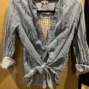 Candie's Button-Down Lace & Denim Top